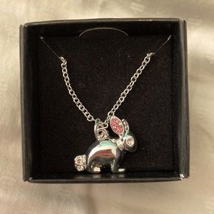 Silver Bunny necklace with Pink Stone Ears